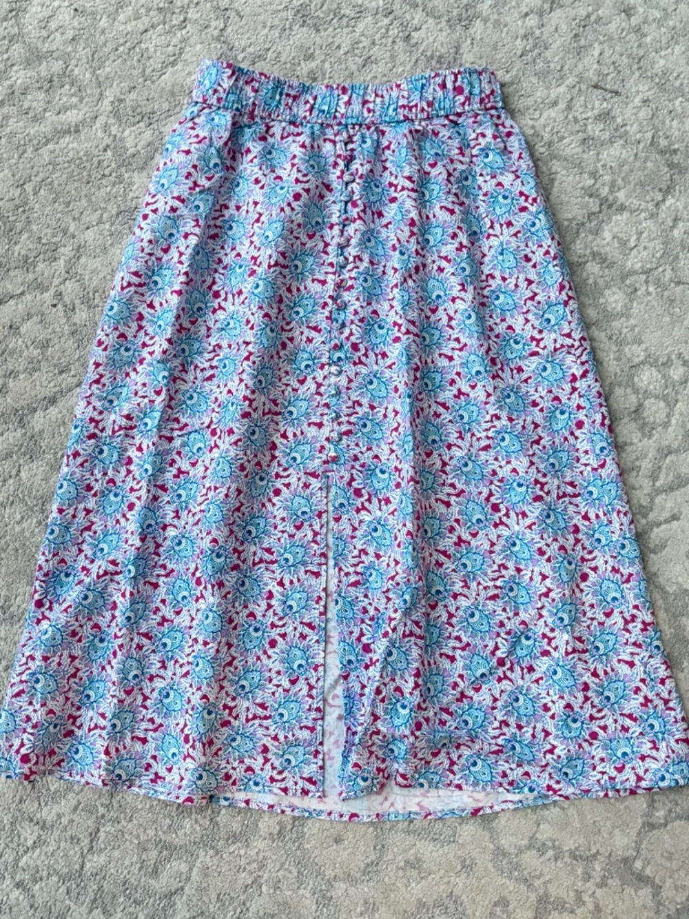 Loft Button Front Linen Blend Midi Skirt